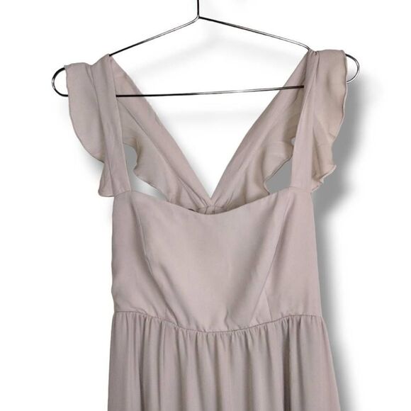 MuMu Womens‎ June Maxi Dress Size Large Beige Chiffon Princess core Wedding Prom - Picture 4 of 14